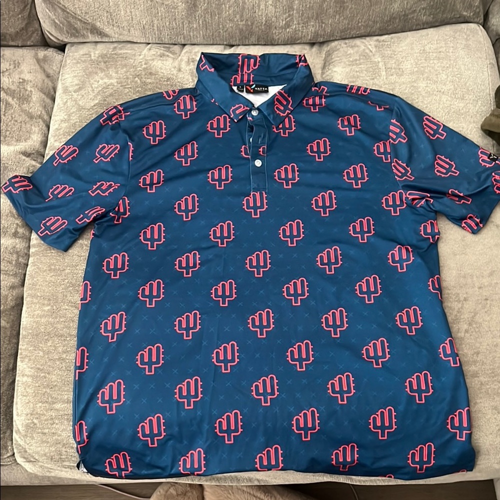 Stylish Cactus Print Polo in Navy and Pink